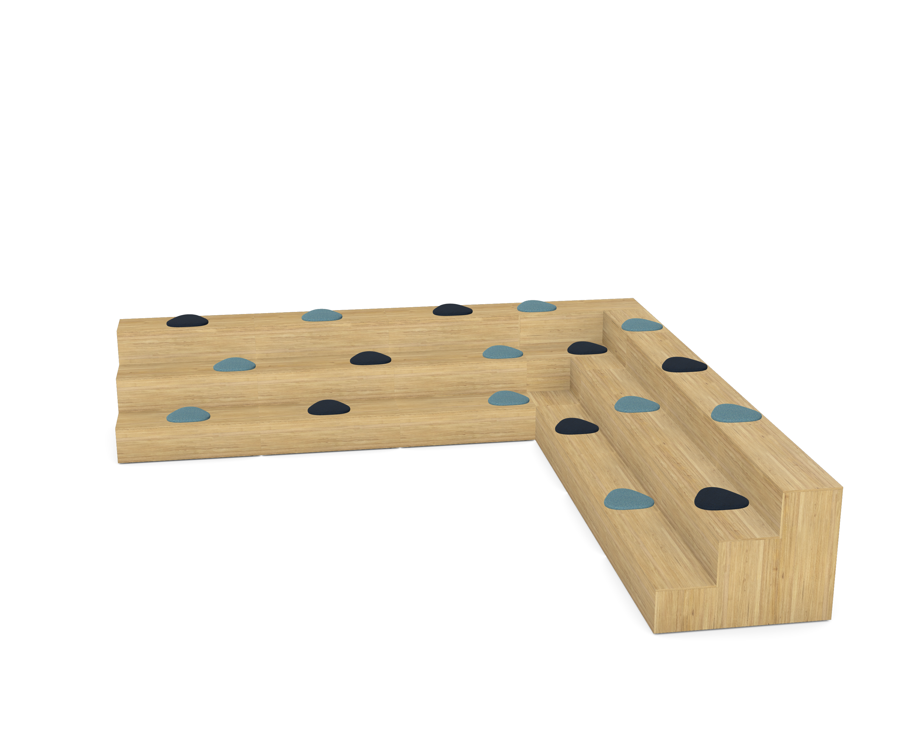 Podium - Seating Configuration 5 - Corner Modular Wooden Tiered Seating with Cushions